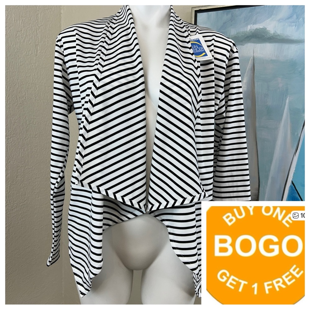 Sun & Sky Black & White Striped Draped Swim Coverup UPF 50+ Women s/m NWT